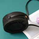Black Round Rattan Bags For Women Crossbody Bag Handmade Woven Circle Shoul