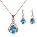 Water Drop Earrings Crystal Pendant Necklace Set Women Wedding Jewelry Gift