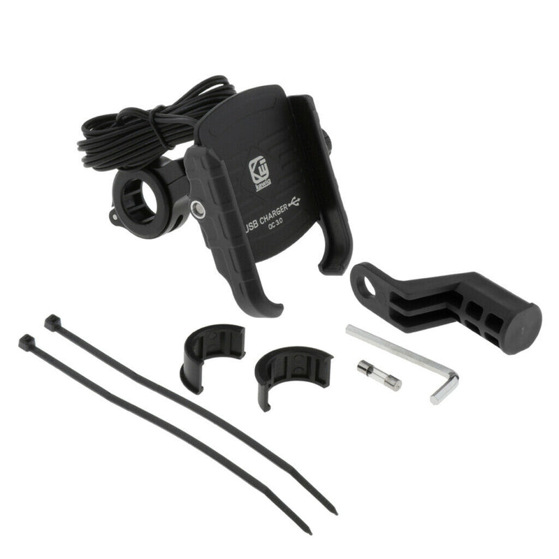 Stable Motorcycle Handlebar Phone Holder+QC3.0 Smart Quick Charger Black