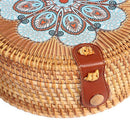 Printing Round Rattan Crossbody Bag,Straw Boho Bag For Women Purse Handmade