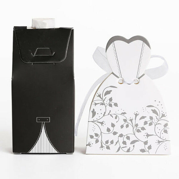100pcs Wedding Favor Boxes Dress Tuxedo Party Candy Gift Bride Groom Shower ZET