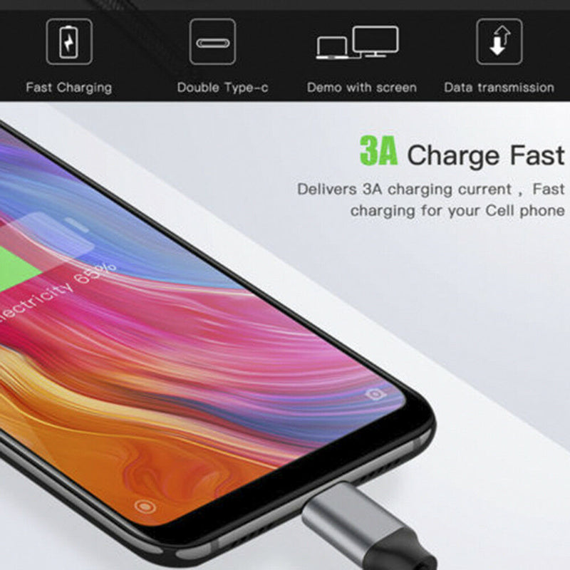 USB Type-C to USB-C 3.1 Nylon Braided 3A Charging Cable Male to Male Data Cable