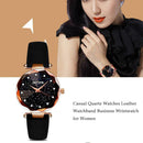 Women Casual Quartz Watches Leather Watchband Business Wristwatch (Black) A