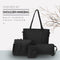 4pcs/Set Lichi Leather Tassels Women Tote Shoulder Clutch Card Bags (Black) A