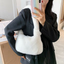 Women Fluffy Shoulder Bag Solid Plush Handbags Female Winter Totes (White)