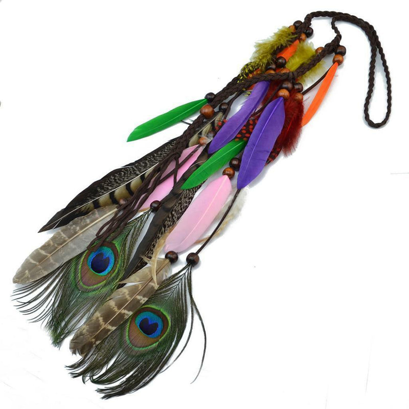 Women Girl BOHO Colorful Feather Peacock Hair head band Headband Prop