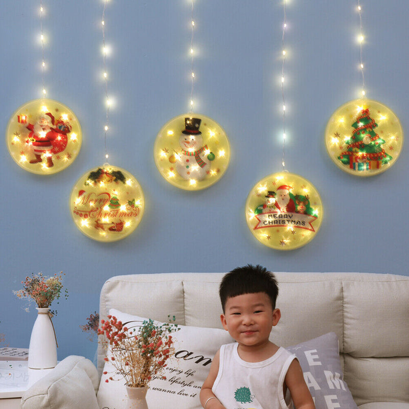 LED Star Christmas Light Hanging Round Santa Claus Fairy Lamp with Suction