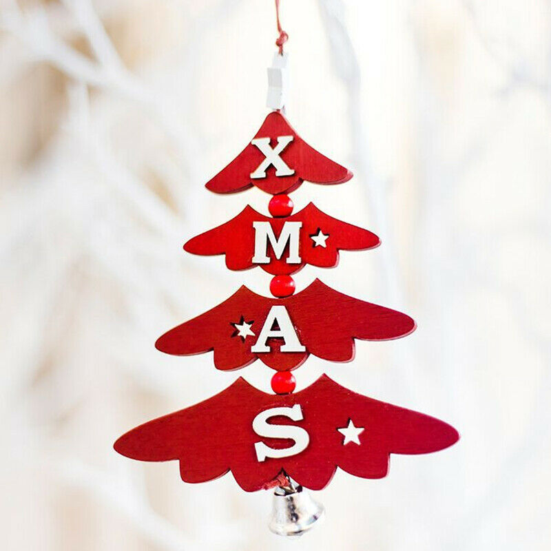 1 Set 3Pcs Christmas Tree Decorations Wooden Letter Bell Ornaments Christma Z4E3