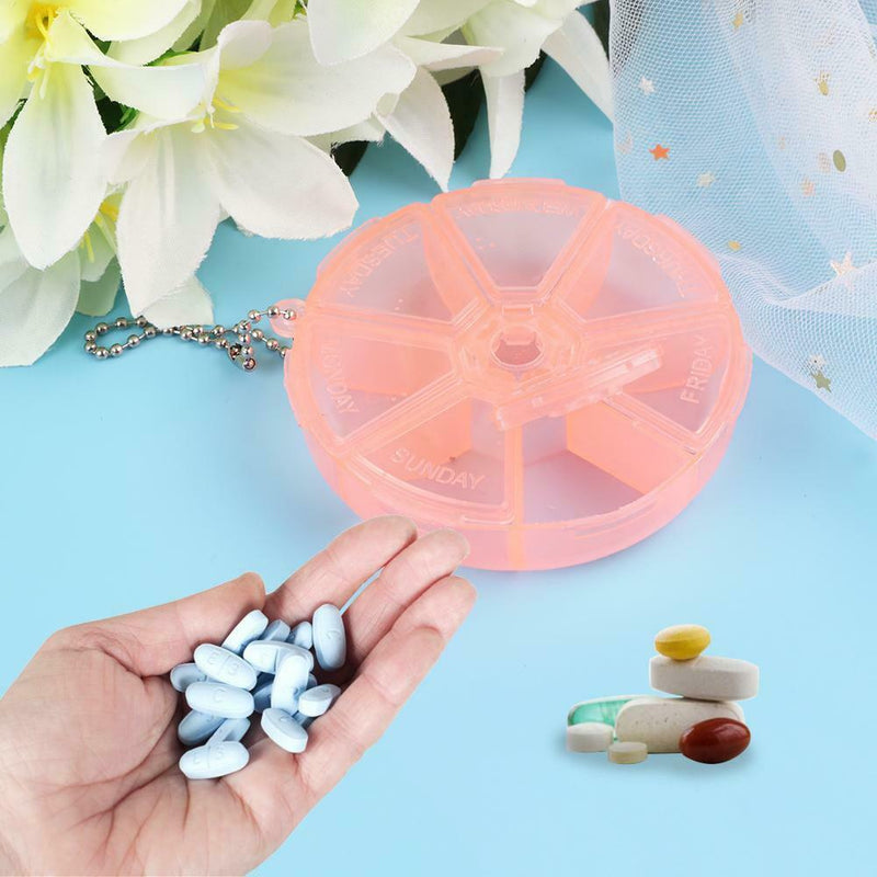 Portable 7 Day Weekly Round Drug Pill Box Medicine Splitters (Watermelon)