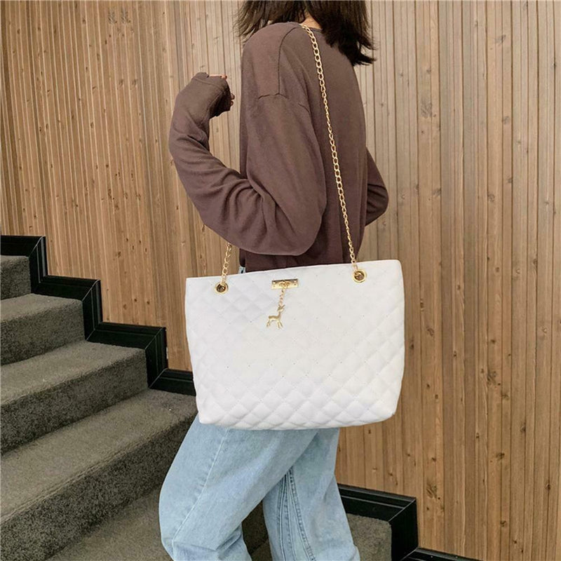 Fashion Leather Handbag Women Large Top-handle Bags Shopping Tote (White)