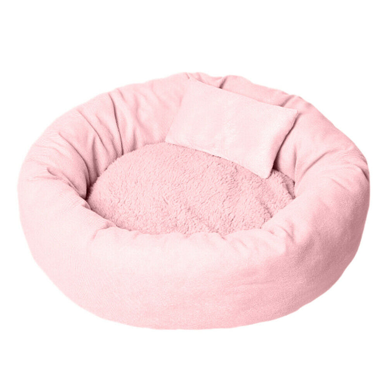 Winter Warm Round Dog Cat Bed House Pet Sleep Cushion w/ Pillow (Pink XXL) A