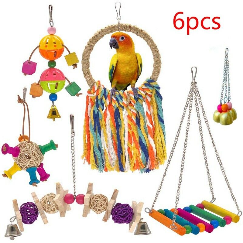 6 Pcs Parakeet Toys Bird Swing Chewing Toys Parrot Hammock Bell Parrot Chew