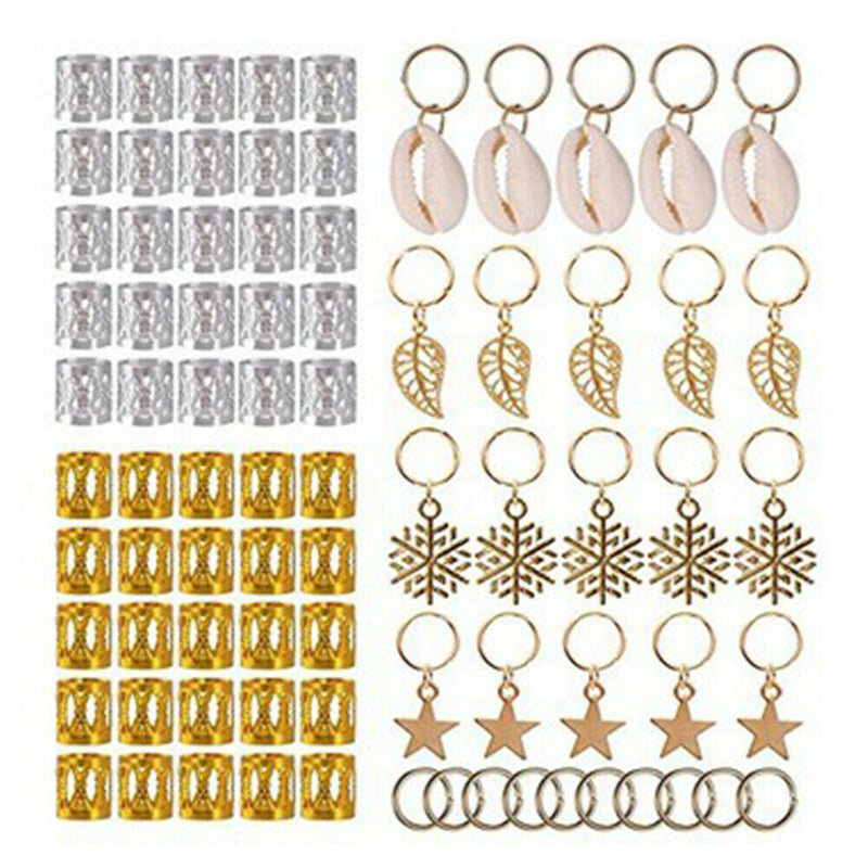 80Pcs Metal Cuffs DIY Jewelry Pendants Stars Tubes Hair Braid Set Loops Rings
