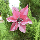 10pcs Glitter Flower Christmas Ornament Xmas Tree Pendant Decor (Rose Red)