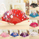 Folding Fan Chinese Flower Lace Silk Hand Held Fan Wedding Dancing Party Gift Ew