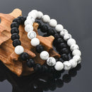 2Pcs Distance Bracelet Couple His Hers Black Matte Beads White Howlite Deluxe