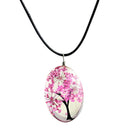 Jewelry Real Dried Flower Necklace Tree Shaped Rope Glass Long Pendant Neck