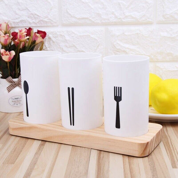 1 Set Oak Base Chopsticks Barrel Tableware Draining Rack Kitchen Tools H6E7