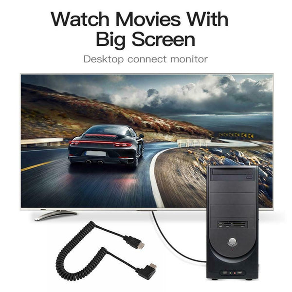 Left Angled 90 Degree HDMI to HDMI Male to Male Cable Spring 1080P Wire #gib