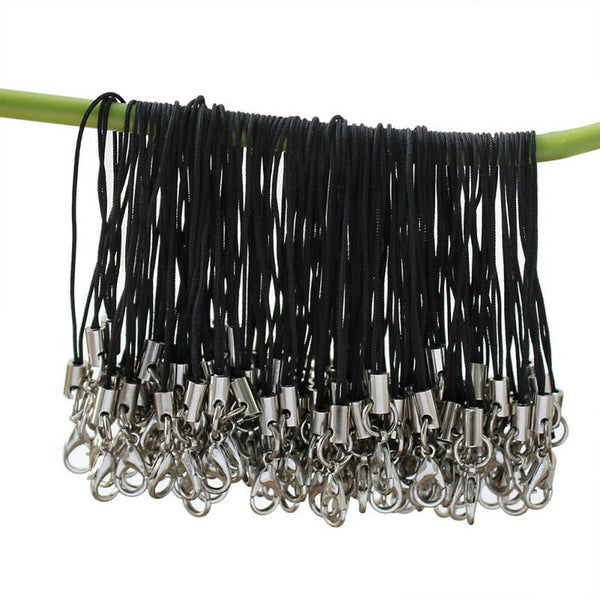 100pcs Black Mobile Cell Phone Charm Nylon Lanyard Cords With Lobster Clasps New