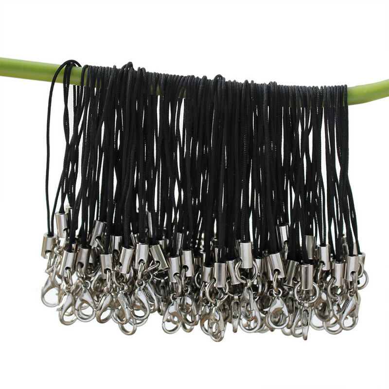 100pcs Black Mobile Cell Phone Charm Nylon Lanyard Cords With Lobster Clasps New