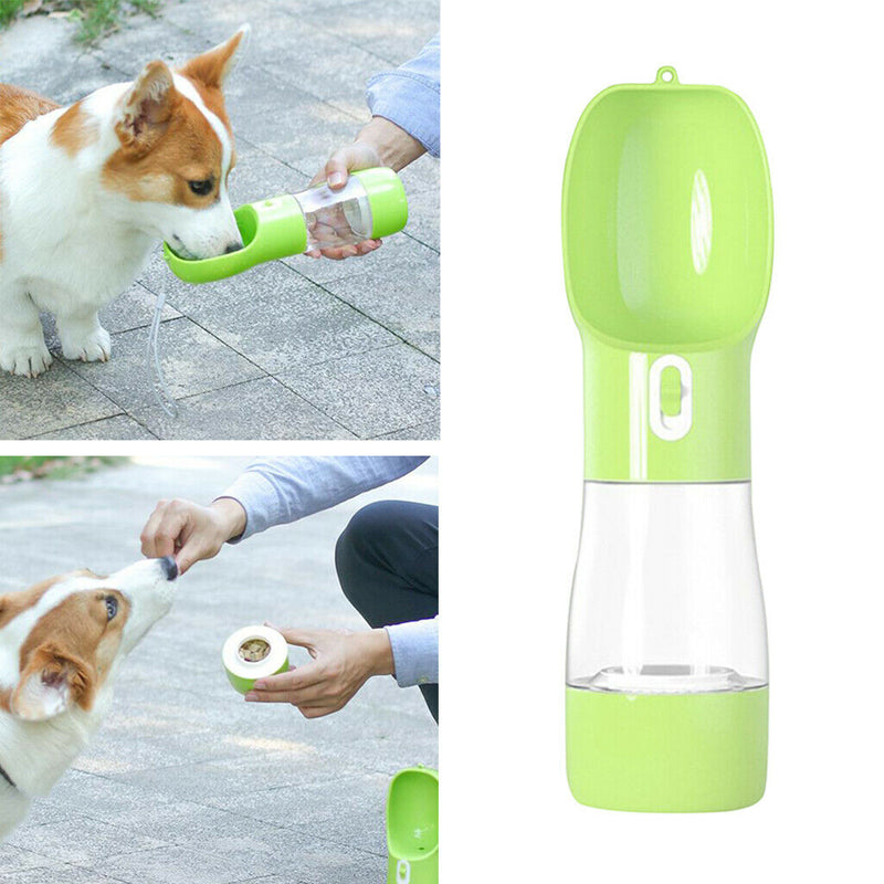 Portable Pet Dog Cat Outdoor Travel Water Bowl Bottle Drinking Food Feeder Green