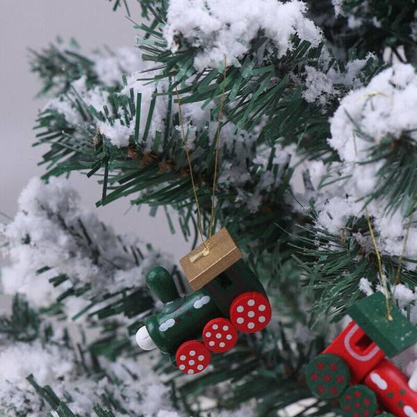 6PCS/Set Christmas Tree Decorations Wood Painted Train Hea&+