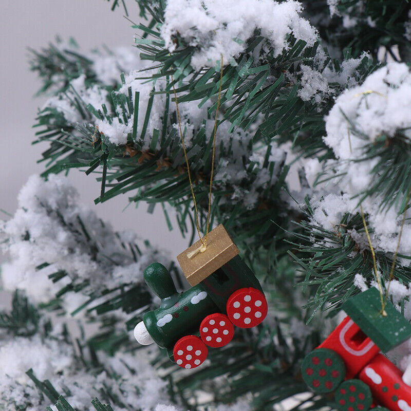6PCS/Set Christmas Tree Decorations Wood Painted Train Hea&+