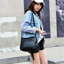 Fashion Women Crossbody Bag Black Soft Washed Leather Shoulder Bag Patchwor N3A9
