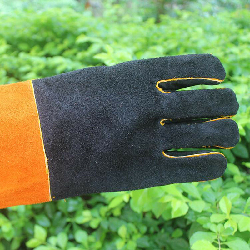 Pair Cowhide Welding Gloves Heat Resistant Work Glove Oven Baking Stove