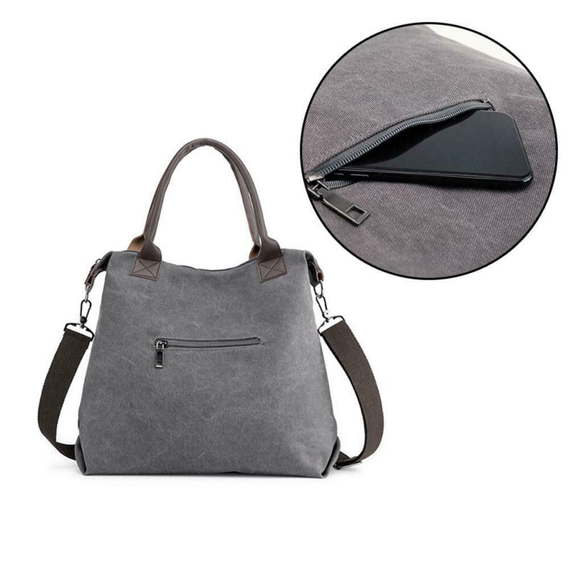 Women Large Tote Shopping Bag Handbag Canvas Shoulder Messenger Bags (Grey) SN9F