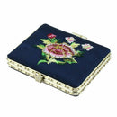 Navy Blue Rectangle Flowered Chinese Decorative Mirror I8D7