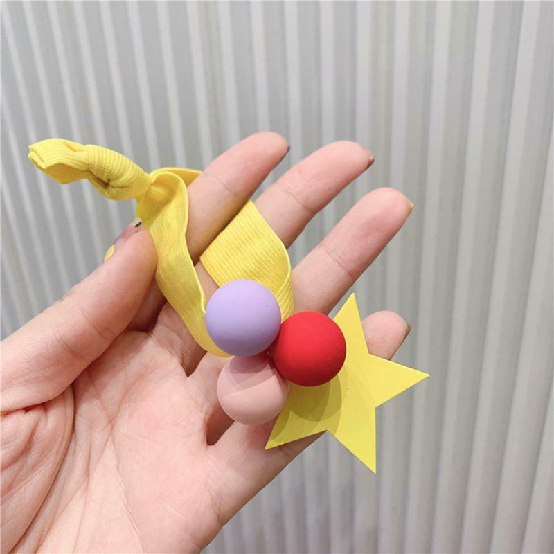Star Pompom Hair Rope Women Ponytail Holder Elastic Rubber Bands (Yellow) A
