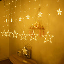 LED Curtain String Light 8Mode Star Moon Plug Night Light  (EU Warm Light)