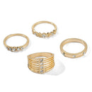 4pcs Geometric Rhinestone Multilayer Knuckle Ring for Women Wedding Jewelry A