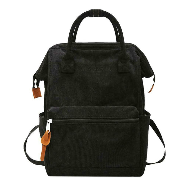 Solid Color Travel Backpacks Corduroy Women Large Top-handle Bags (Black)