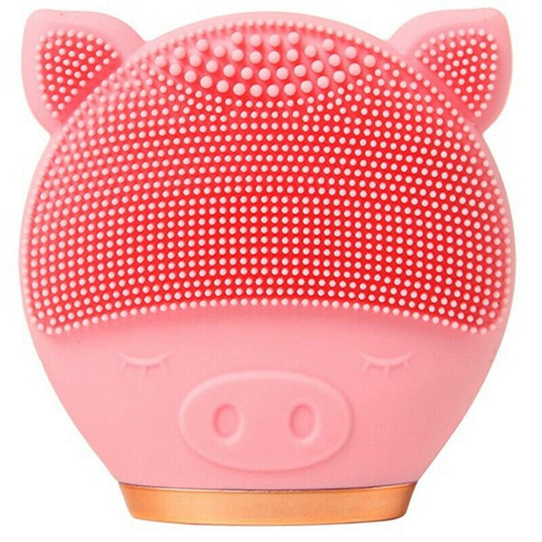 Pink Electric Facial Cleansing Brush Silicone Sonic Vibration Mini Cleanser D9J7