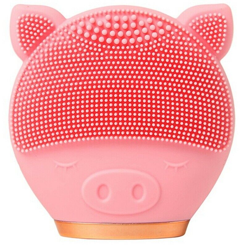 Pink Electric Facial Cleansing Brush Silicone Sonic Vibration Mini Cleanser D9J7