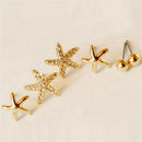 3pairs/bag Bright Starfish Shaped Earrings For Women Ear Stud Earings Jewelry 3C
