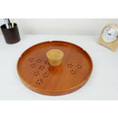 Round Wooden Dish Breakfast Food Snack Serving Tray Salad Platter Tawny 27cm