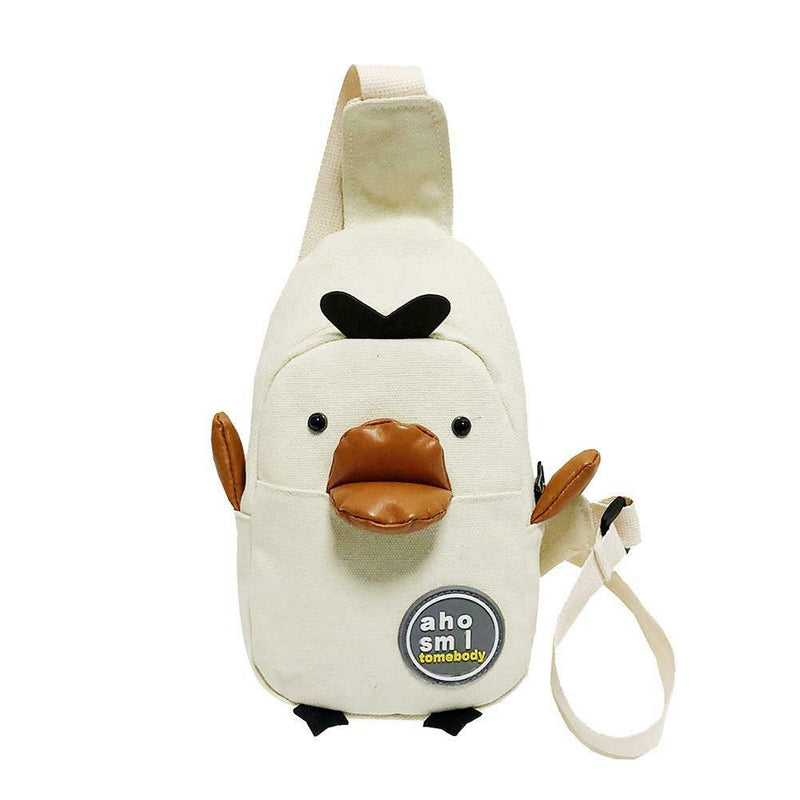 Cartoon Chicken Canvas Chest Bags Women Crossbody Shoulder Bags (White)