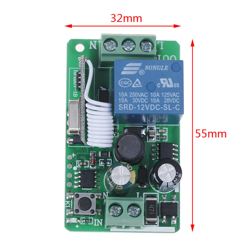 1-Channel AC 220V Wireless RF Remote Control Receiver Relay Switch 433MHz B&X
