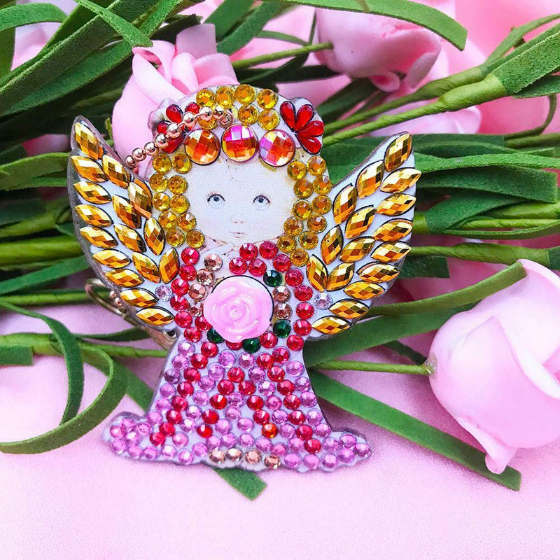 4pcs DIY Full Drill Diamond Paintng Girl Angle Style Special Shape Keychain Gift