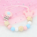 Silicone Wood Beads Baby Pacifier Clip Chain Cute Flower Crown Pacifier Cli D5N1