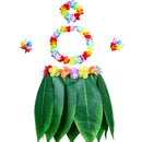 Elastic Ti Leaf Hula Skirt With Hibiscus Flower Leis 5Pcs Pack Luau Party S