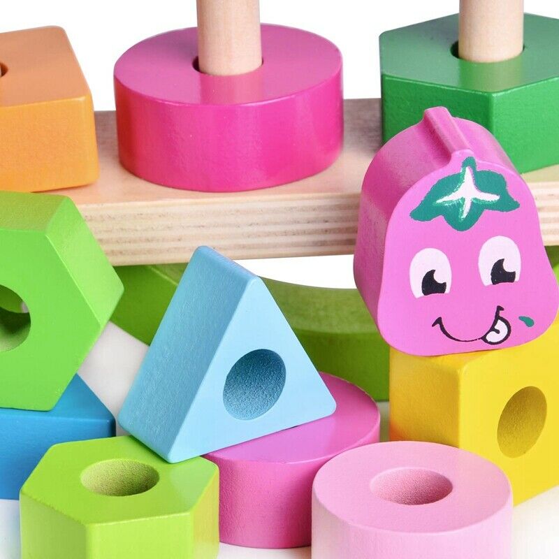 Wooden Stacking Toys with Geometry Shape Stacking Blocks & Stacker, Stackin A6O4