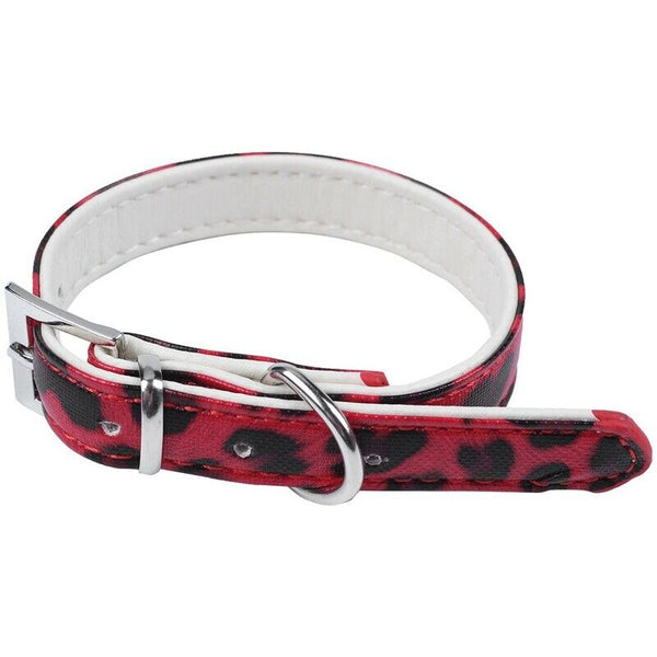 Adjustable PU leather Red Leopard collar for dogs cats size XS