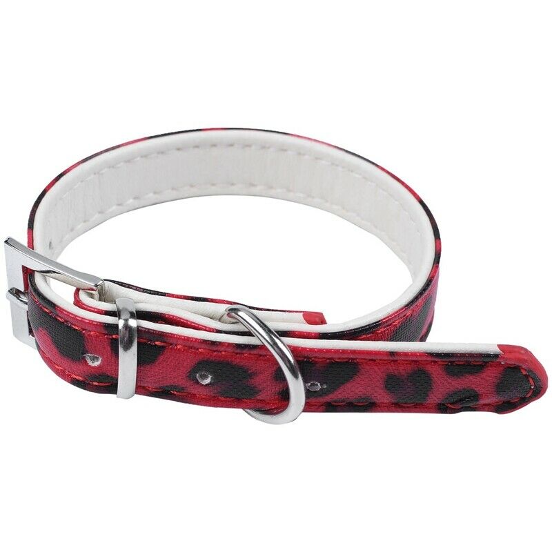 Adjustable PU leather Red Leopard collar for dogs cats size XS