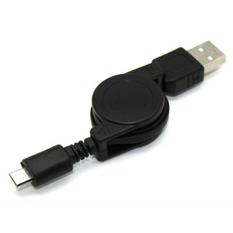 Black Micro Android USB 2.0 B Retractable Data Sync Charger Cable Cord  Phone