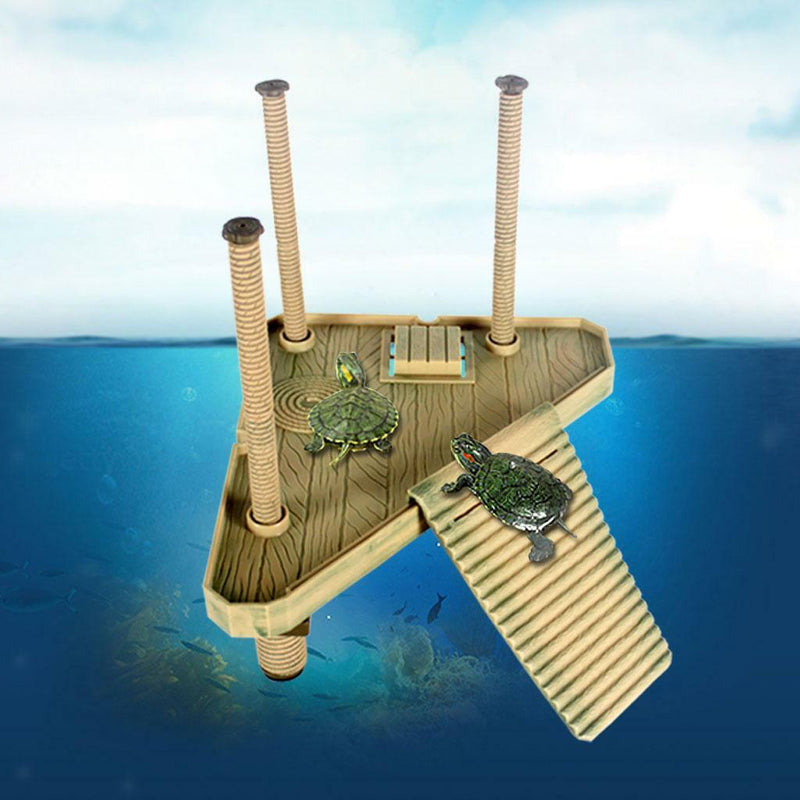 Reptile Small Turtle Frog Pier Floating Basking Platform with Ramp Ladder